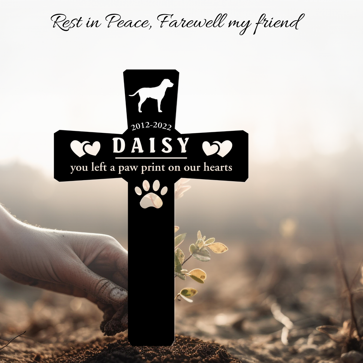 Personalized Metal Dog Grave Marker, Outdoor Pet Memorial, Dog Grave Marker for Garden - PAW-01