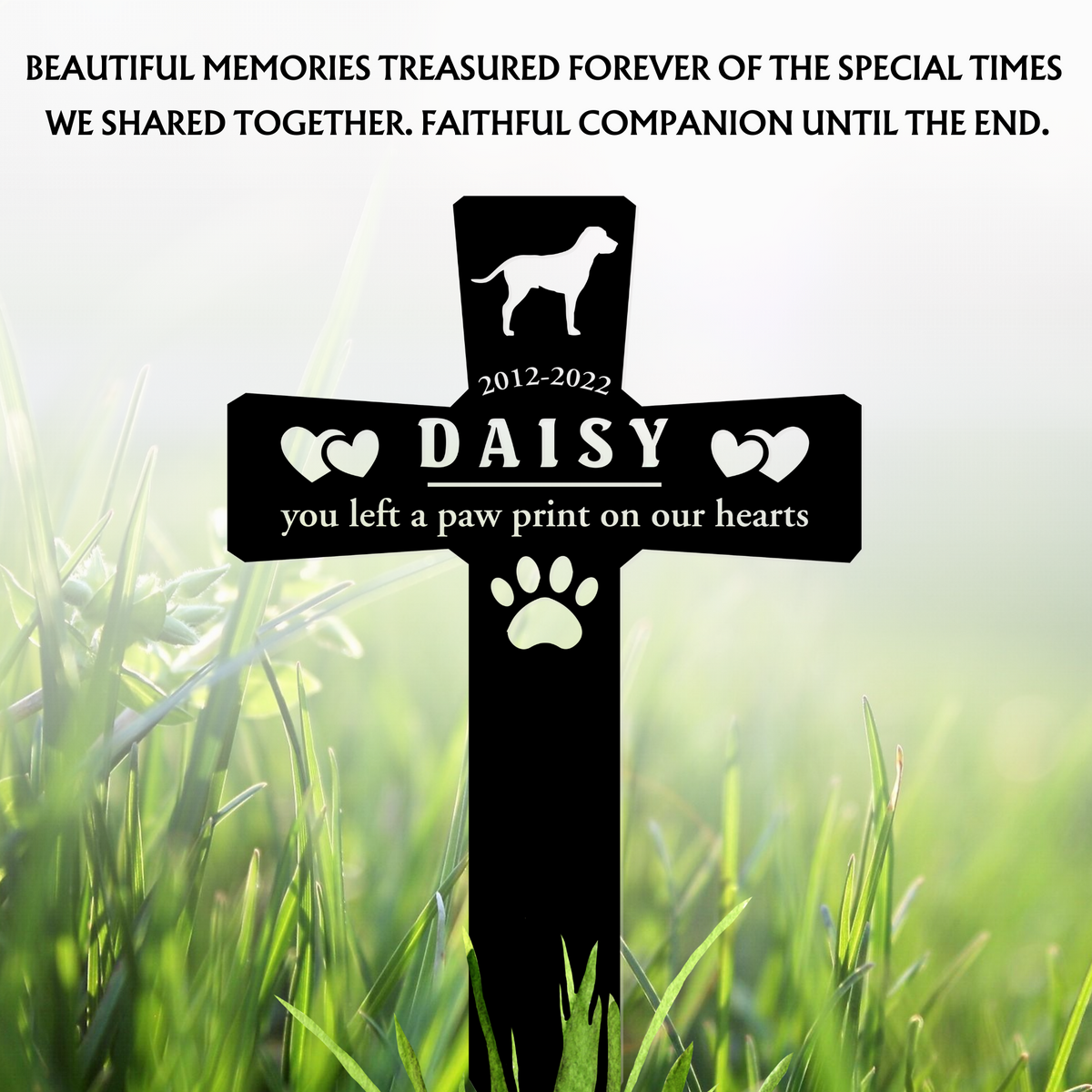 Personalized Metal Dog Grave Marker, Outdoor Pet Memorial, Dog Grave Marker for Garden - PAW-01