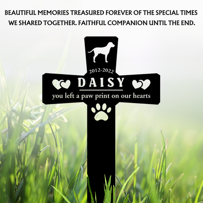 Personalized Metal Dog Grave Marker, Outdoor Pet Memorial, Dog Grave Marker for Garden - PAW-01