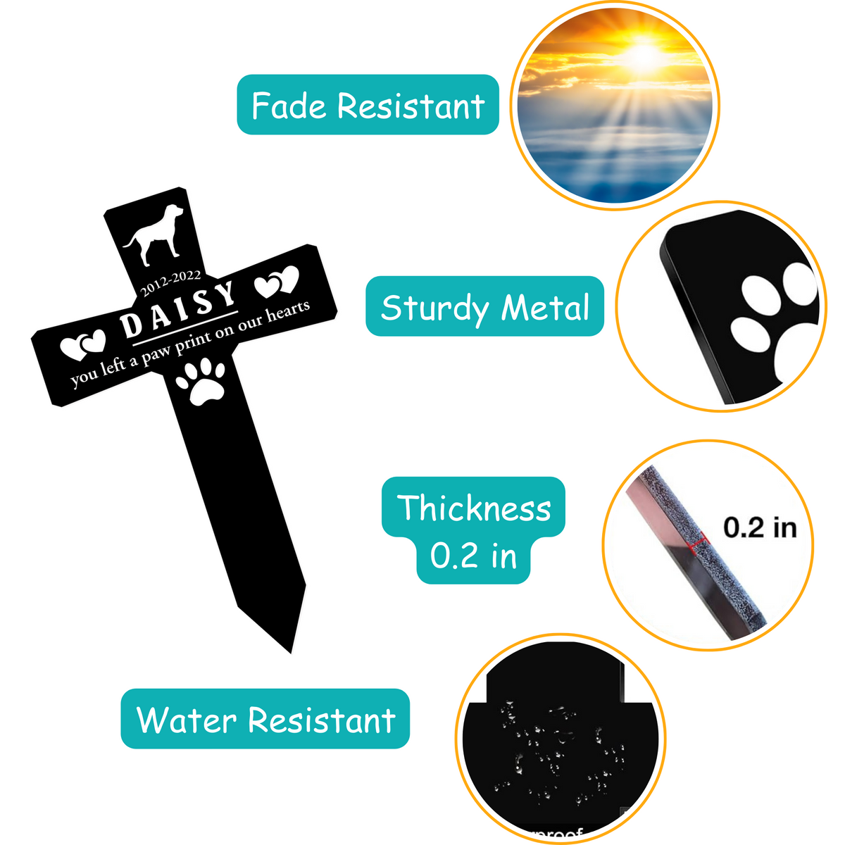 Personalized Metal Dog Grave Marker, Outdoor Pet Memorial, Dog Grave Marker for Garden - PAW-01