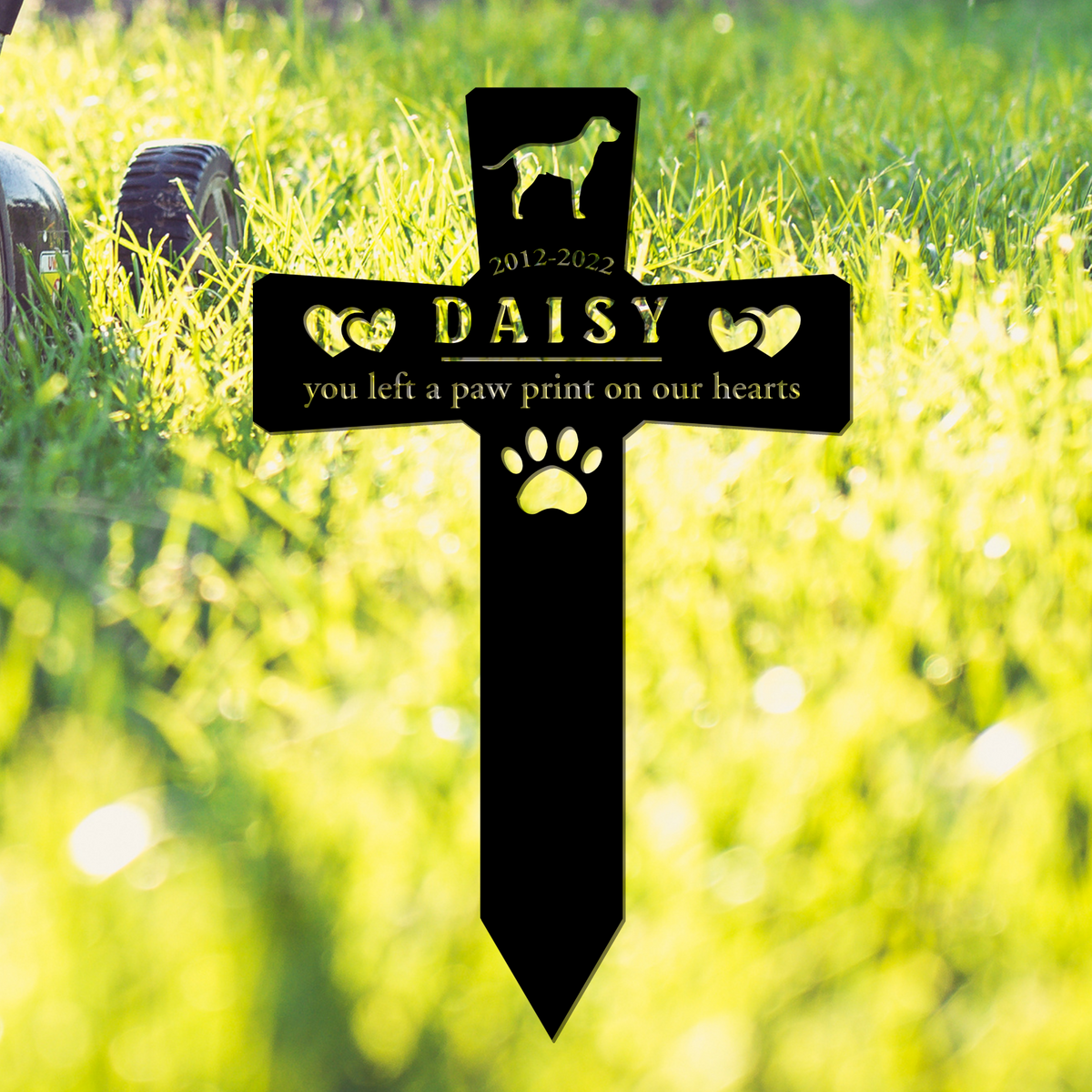 Personalized Metal Dog Grave Marker, Outdoor Pet Memorial, Dog Grave Marker for Garden - PAW-01
