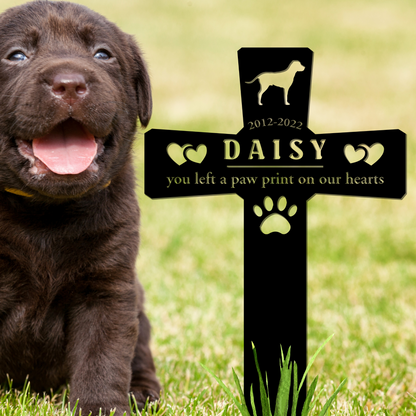 Personalized Metal Dog Grave Marker, Outdoor Pet Memorial, Dog Grave Marker for Garden - PAW-01