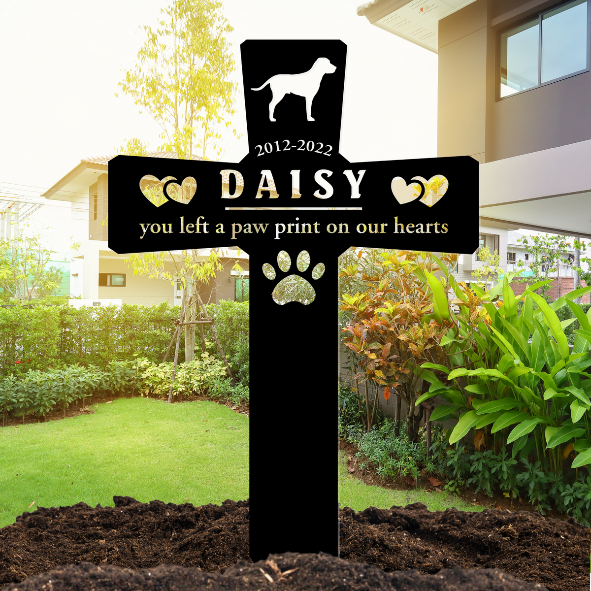 Personalized Metal Dog Grave Marker, Outdoor Pet Memorial, Dog Grave Marker for Garden - PAW-01