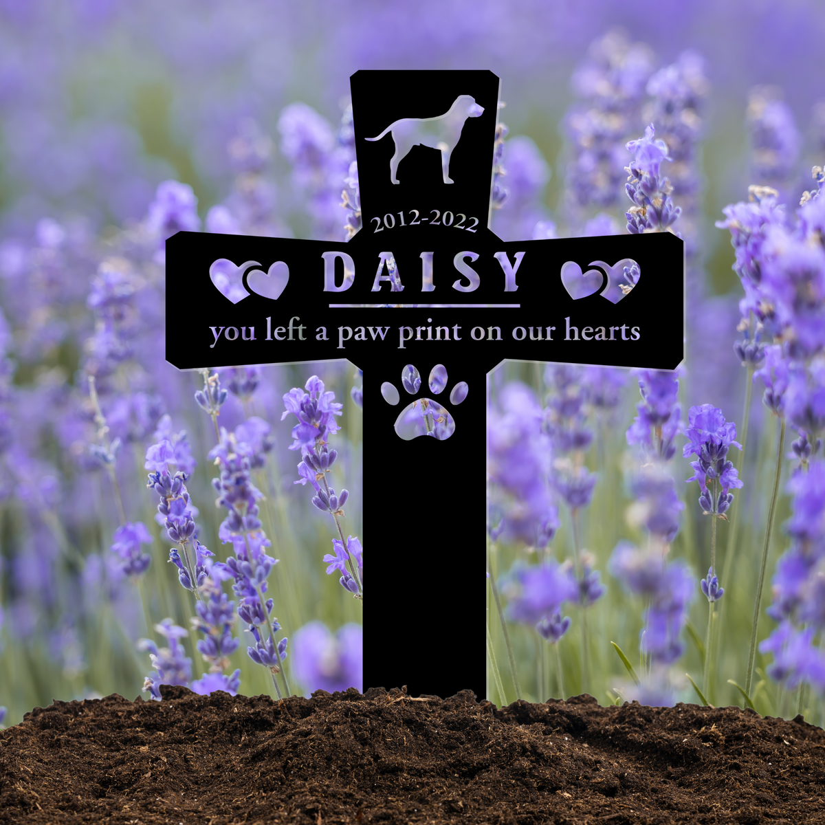 Personalized Metal Dog Grave Marker, Outdoor Pet Memorial, Dog Grave Marker for Garden - PAW-01