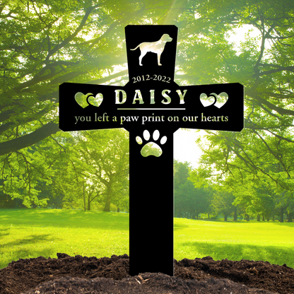 Personalized Metal Dog Grave Marker, Outdoor Pet Memorial, Dog Grave Marker for Garden - PAW-01